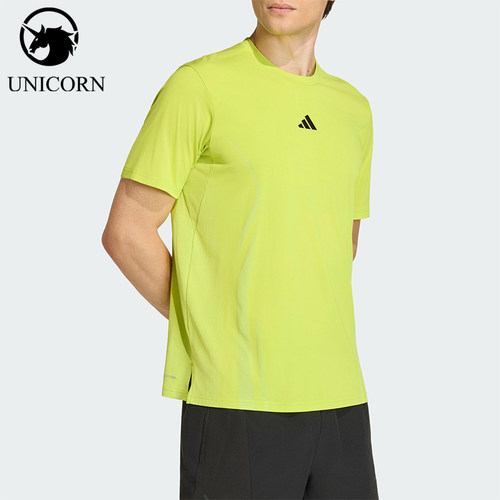 Adidas/阿迪达斯正品新款男荧光黄训练健身经典凉感短袖T恤KE5783