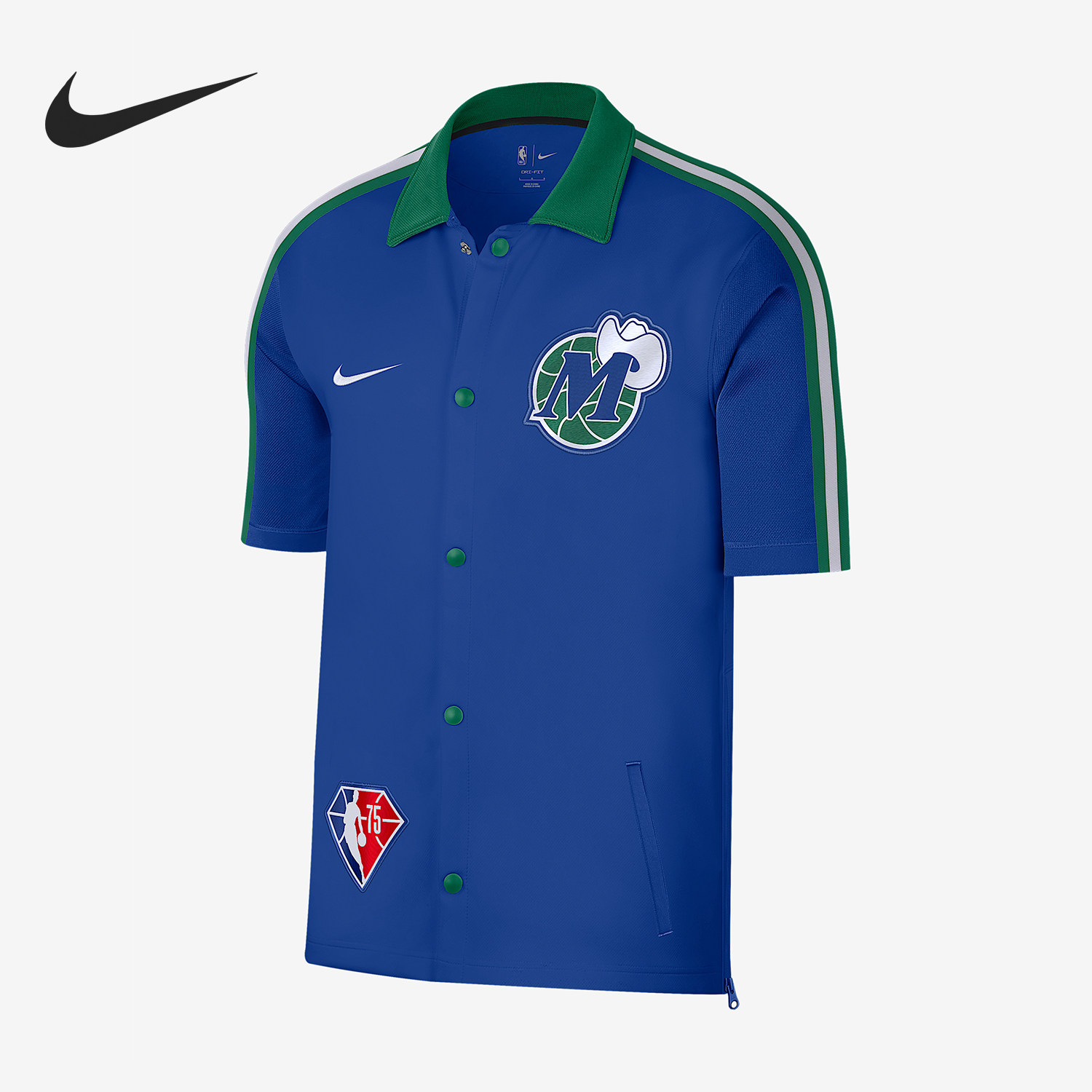 Nike耐克正品男款印花字母翻领拼色条纹短袖棒球服DB2445-495图片