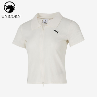 Puma 2025女士刺绣针织翻领拉链休闲耐穿POLO衫 634779 彪马正品