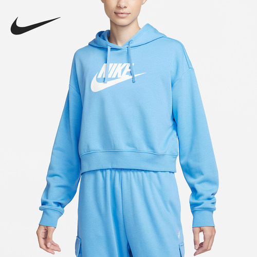 Nike耐克正品女款Club Fleece印花宽松短款连帽卫衣DQ5850-412