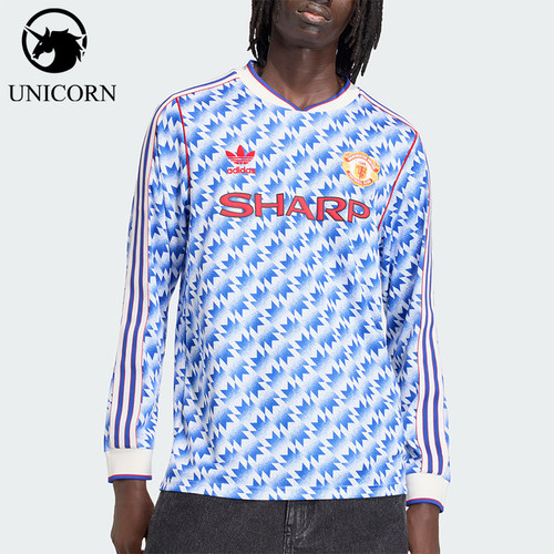 Adidas/阿迪达斯官方正品三叶草新款男蓝白色球场长袖球衣JM5498