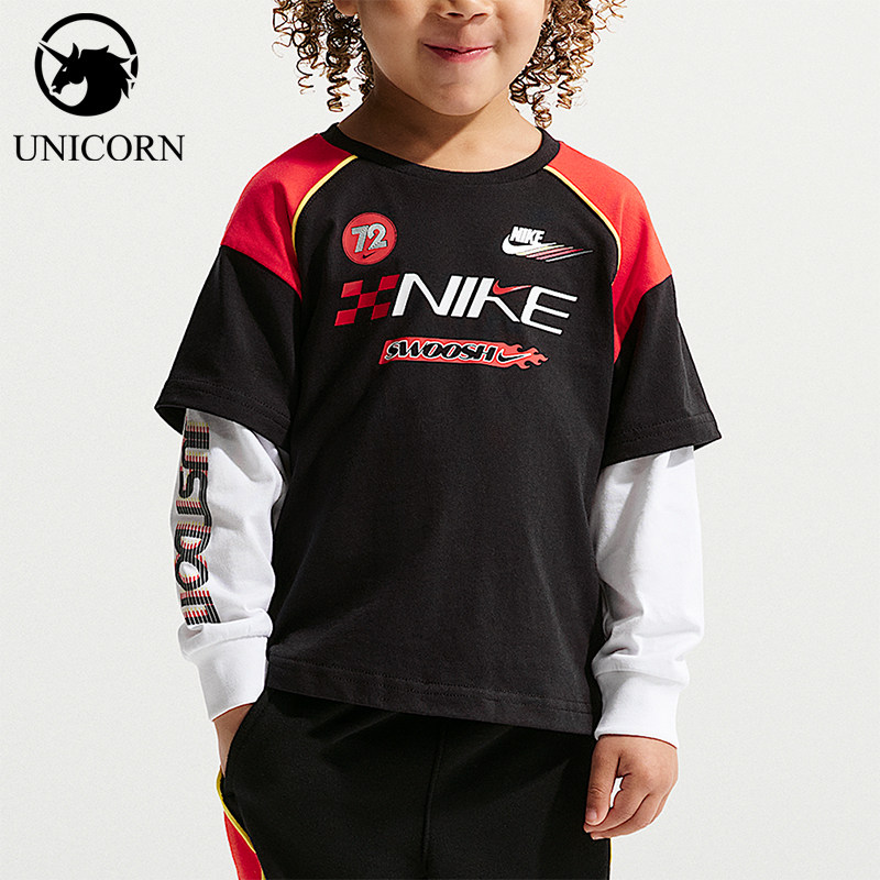 Nike/耐克正品2025冬季款婴童耐穿圆领拼接长袖上衣IV4738-010