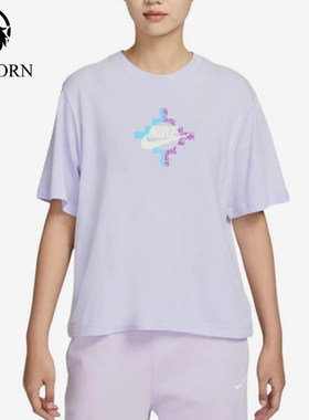 Nike/耐克纯色短袖T恤新款女浅紫色经典短袖T恤FB8210-536