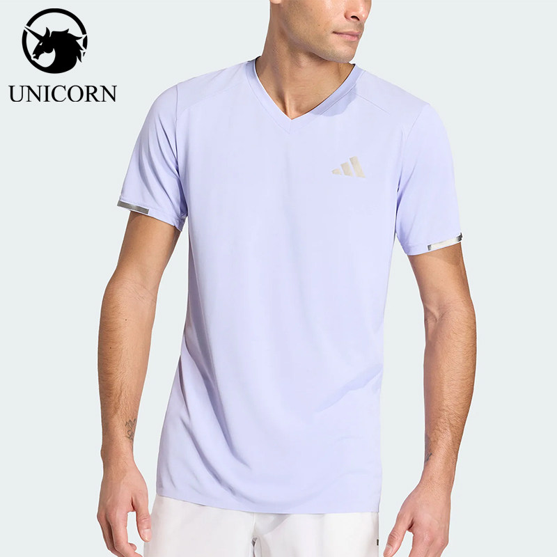 Adidas/阿迪达斯正品男士运动休闲修身V领短袖T恤上衣KW9688