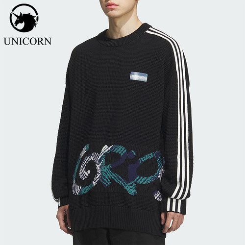 Adidas/阿迪达斯正品三叶草男士宽松华夫格印花时尚卫衣KC0110