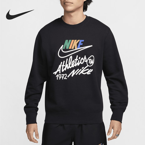 Nike耐克正品Club Fleece Crew男款圆领印花长袖T恤FZ0812-010