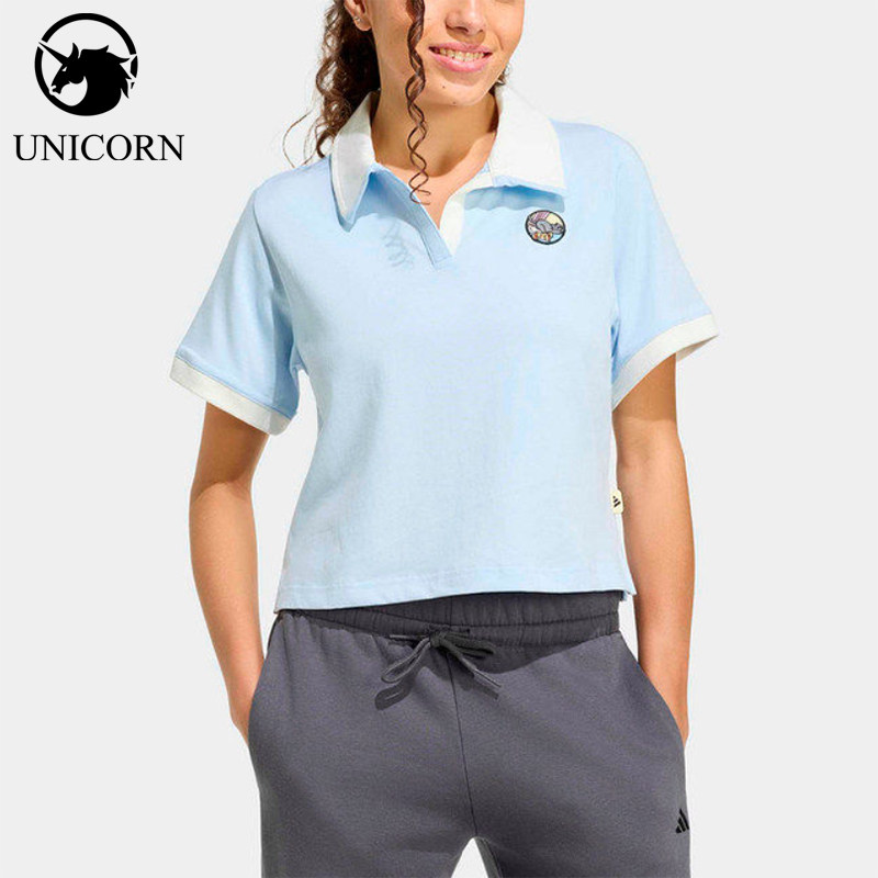 Adidas/阿迪达斯正品Polo衫女蓝白色快干翻领经典透气短袖KB7204