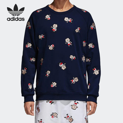 Adidas/阿迪达斯正品三叶草日版刺绣小人男子保暖透气卫衣 CW5087