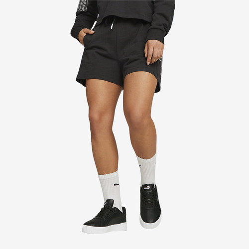 Puma/彪马正品Power字母直筒高腰女黑色系带短裤674064-01