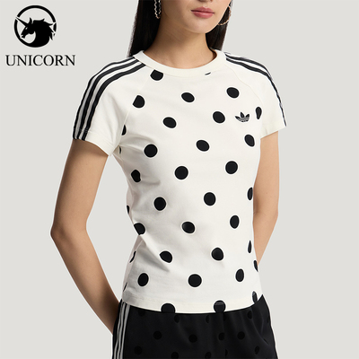 Adidas/阿迪达斯官方正品三叶草女士波点休闲时尚修身T恤KV1193