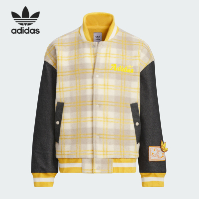 Adidas/阿迪达斯正品三叶草大童拼接格纹宽松立领外套JC6818