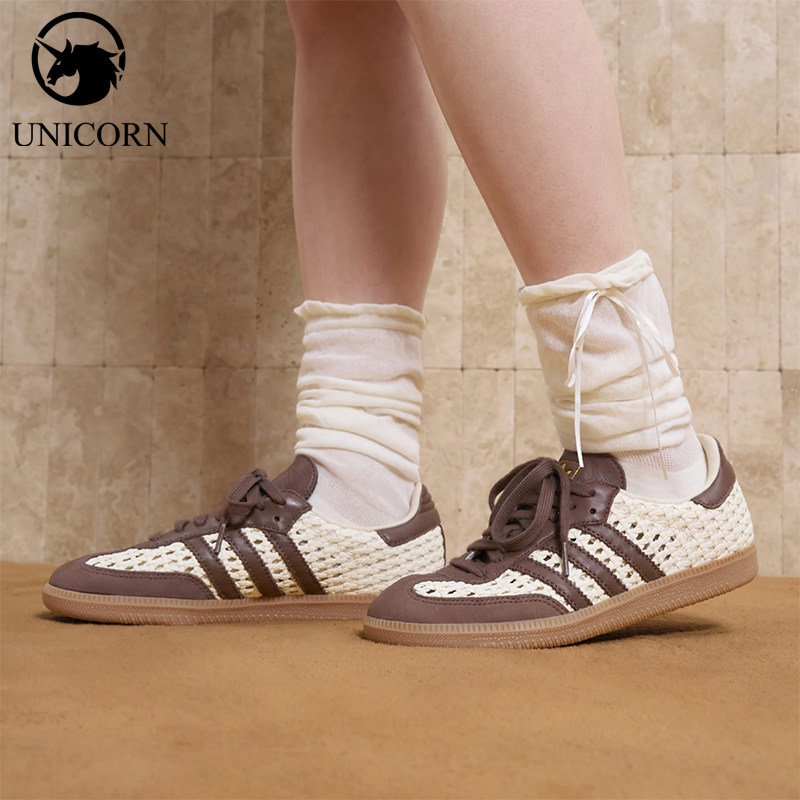 Adidas/阿迪达斯正品三叶草女士系带网面经典复古时尚板鞋IH9373 - 实物图