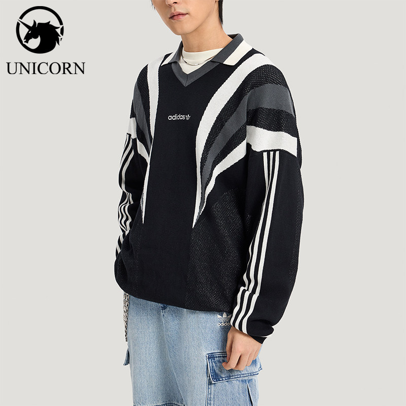 Adidas/阿迪达斯正品三叶草男士针织运动经典宽松套头毛衣KW2018