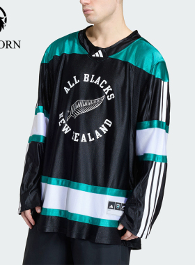 Adidas/阿迪达斯正品新款男黑绿色球类运动经典长袖球衣JL8045