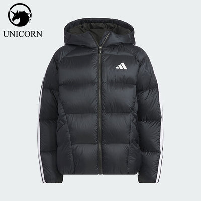 Adidas/阿迪达斯正品连帽羽绒服新款黑白色经典保暖羽绒服KC5939
