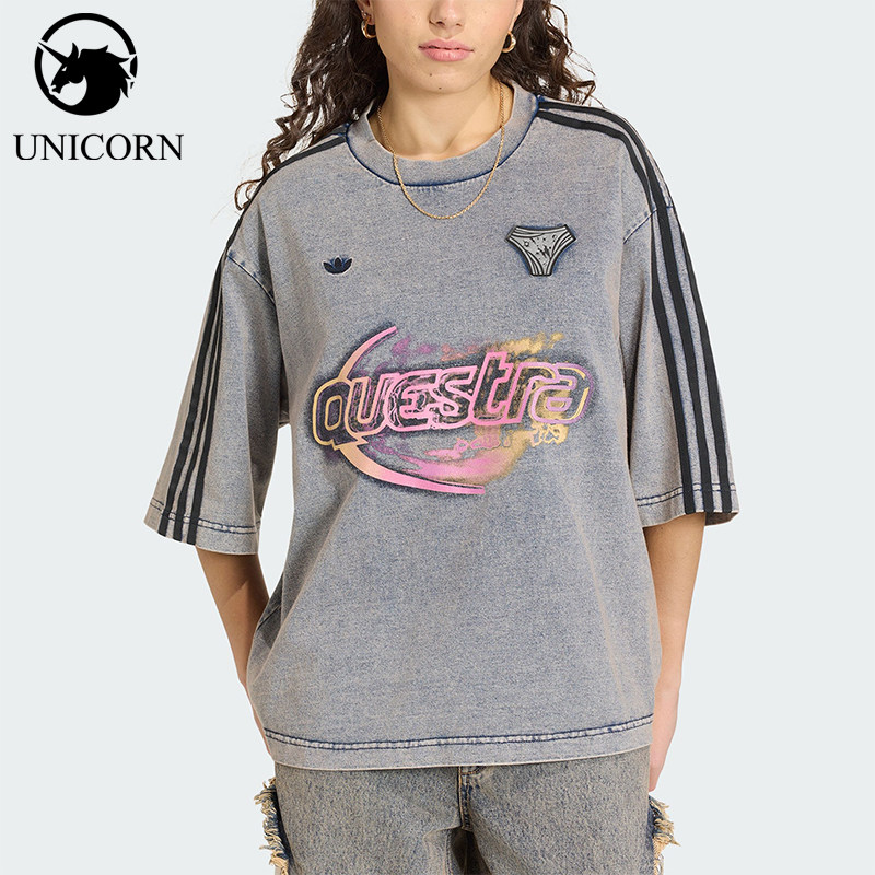 Adidas/阿迪达斯正品三叶草女士日常牛仔布经典运动短袖T恤KZ5012