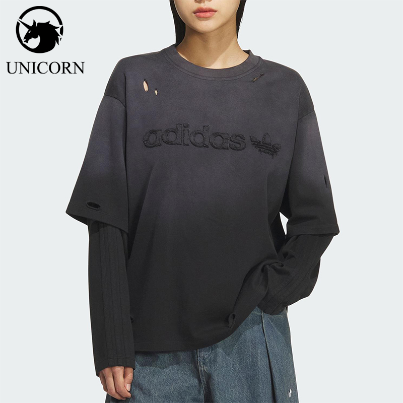 Adidas/阿迪达斯正品三叶草女士休闲二合一复古圆领上衣KS6112