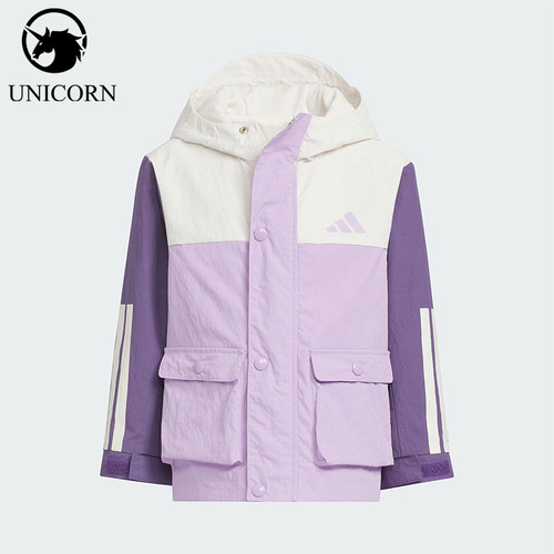 Adidas/阿迪达斯正品2025秋季款儿童休闲梭织拼接运动外套KS3080