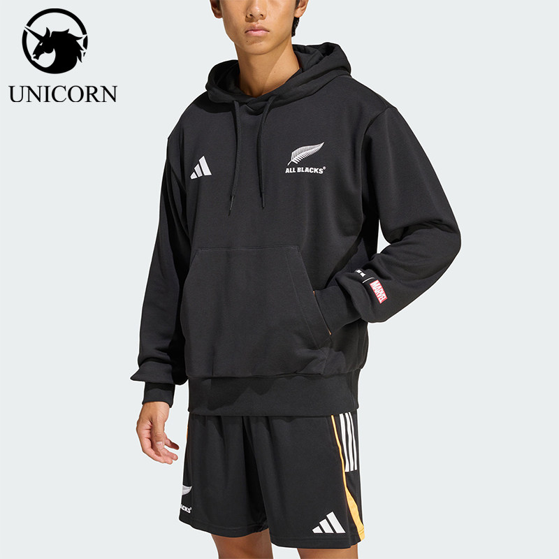 Adidas/阿迪达斯正品新款男黑色橄榄球亲肤连帽经典卫衣JY3452