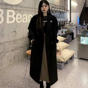 黑泽玄七微胖mm2024冬季新款高级感宽松大码韩版长款毛呢外套女