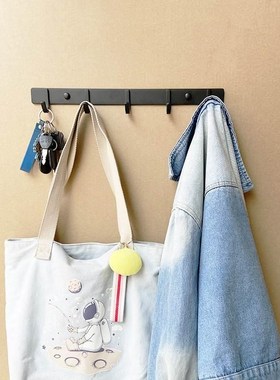 2V06黑色304不锈钢加厚长排挂衣钩打孔免钉壁挂式毛巾钩长排衣帽