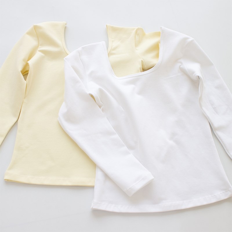 儿童u领打底女童打底衫大领口纯棉跳舞秋衣宝宝汉服内搭上衣白色