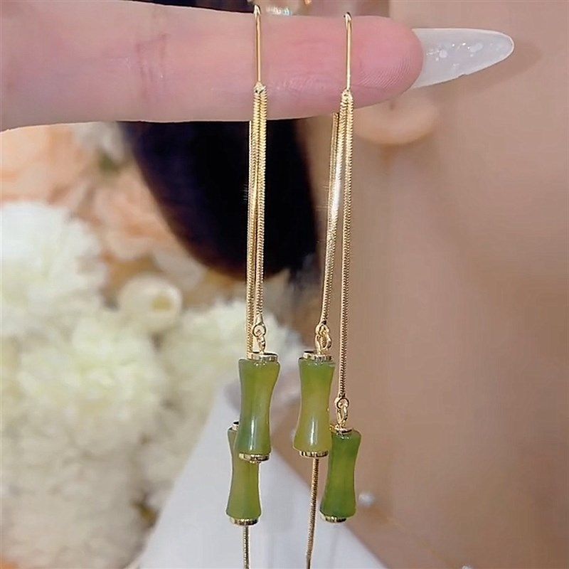 长款绿色竹节耳线耳环流苏设计感网红百搭耳饰2023新款耳坠,饰品/流行首饰/时尚饰品新,耳线,淘宝优惠券,粉丝福利购,淘宝优惠卷