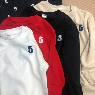 男童春秋装圆领卫衣纯棉秋季不加绒刺绣小图套头衫亲子情侣潮上衣