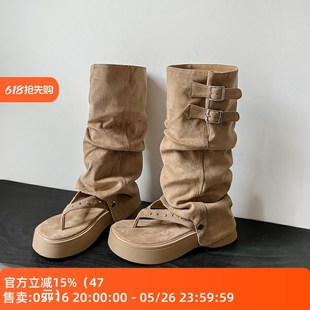 靴子 夹趾凉靴两穿堆堆靴厚底夹脚人字拖百搭中筒时装 2025夏季 新款