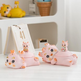 新款 饰烟灰缸 龙年可爱摆件青龙烟灰缸呆萌高颜值带盖防飞灰装