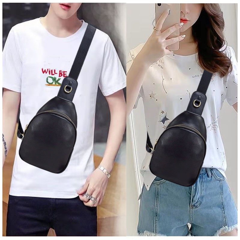 胸包女2025新款潮真皮女士小背包休闲单肩斜挎包纯黑色牛皮胸前包,箱包皮具/热销女包/男包,胸包,淘宝优惠券,粉丝福利购,淘宝优惠卷