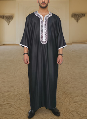 男传统刺绣长袍迪拜阿布扎比长衫阿联酋礼拜服GandouraRobe Thawb