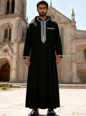 Men Muslim Robe Jubba Thobe Islamic Cloth阿拉伯迪拜男士长袍