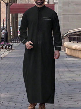 Men Embroidered Thobe Robe Islamic穆斯林男士长袍迪拜长衫袍子
