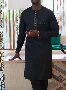 2PCS Men Suit African Ethnic Kaftan Traditional男士礼服套装