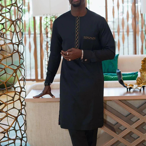 2PCS Men Suit African Ethnic Kaftan Traditional男士礼服套装