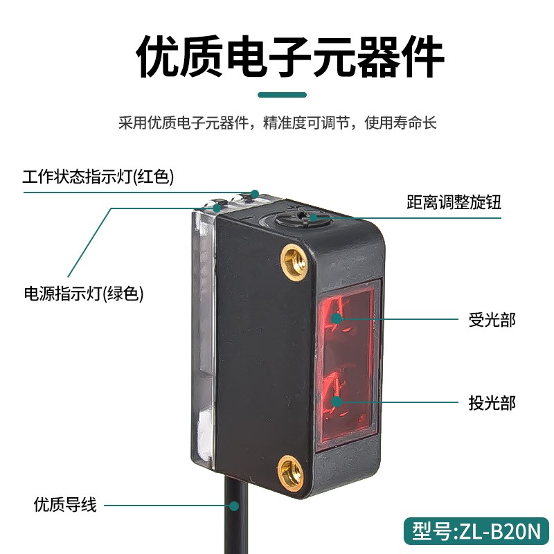 合熠原装ZB20N/B05N背景抑制光电开关红外传感器限位感应开关