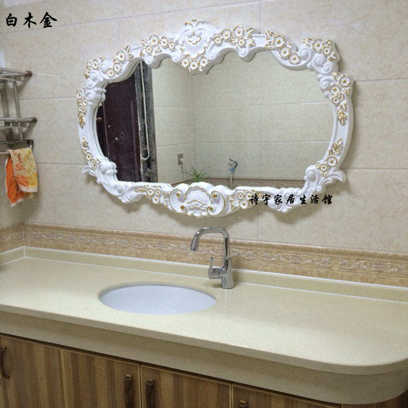 欧式豪华盆浴室镜壁挂卫生间镜子玄关镜子壁挂装饰镜洗手间复古