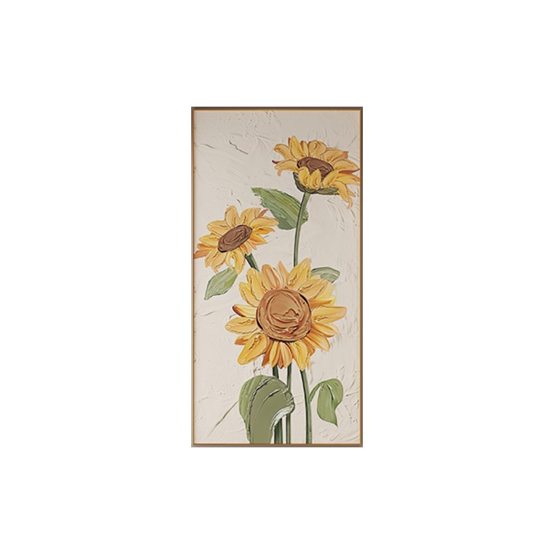 入门玄关装饰画高档向日葵背景墙现代简约挂画植物花卉侘寂风壁画图片