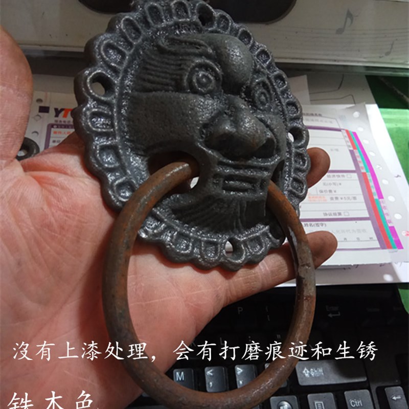 仿古铸铁门环中式榆木大门铁兽头把手复古狮子头防腐木门铁环拉手