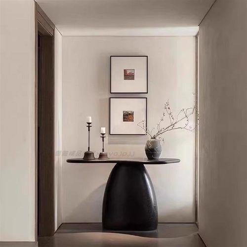 法式黑色实木入户玄关台 中古风进门走廊过道端景台创意玄关柜