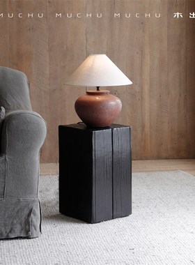 木出侘寂碳化黑色实木墩子雕塑底座民宿树桩创意矮凳边角几