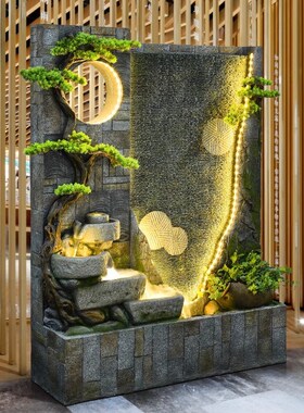 水幕墙假山流水屏风景观循环水庭院布置水景客厅落地喷泉装饰