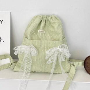 蕾丝花朵束口背包学生上课书包抽绳双肩包大容量轻便帆布袋