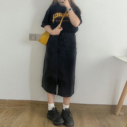特大码300斤前开叉牛仔半身裙女胖mm2024新款宽松显瘦遮胯中长裙