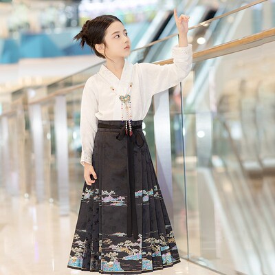 【西子问】汉服女童马面裙2024春秋新款小女孩半身裙日常通勤落萦