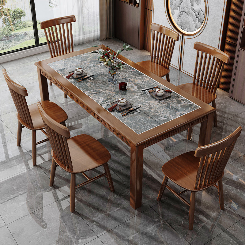 现代实木亮光岩板餐桌椅组合4人6人简约家用小户型长方形吃饭桌子,住宅家具,岩板餐桌,淘宝优惠券,粉丝福利购,淘宝优惠卷