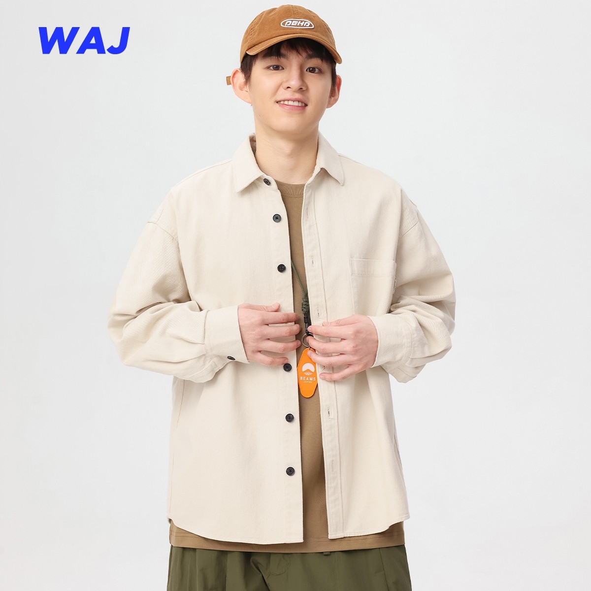 2024春秋款纯棉工装衬衫式外套男日系复古宽松休闲翻领长袖衬衣潮,男装,衬衫,淘宝优惠券,粉丝福利购,淘宝优惠卷
