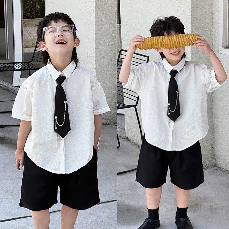 儿童西装花童男童礼服夏季白衬衫套装韩版潮酷帅气生日走秀演出服