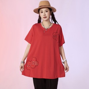 宽松显瘦短袖 特大码 休闲上衣胖mm夏装 200斤胖妹妹洋气时尚 T恤 女装